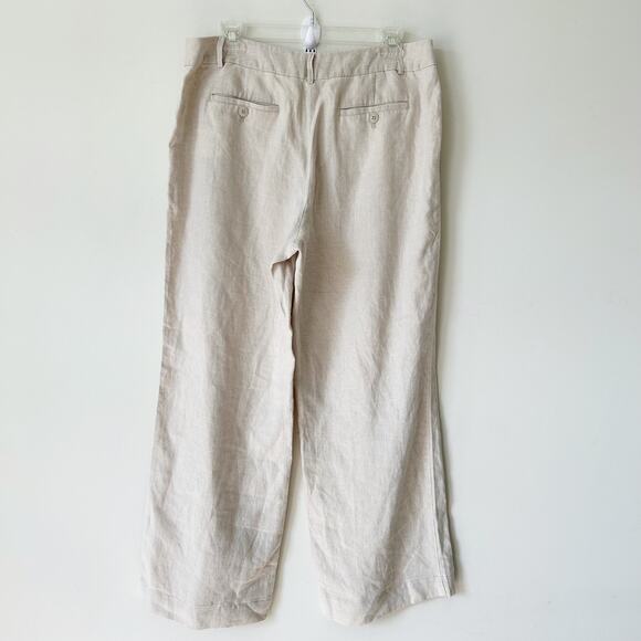 Talbots 100% Linen Pants Size 10 Tan High Rise Lightweight Wide Leg Trousers - Picture 3 of 7